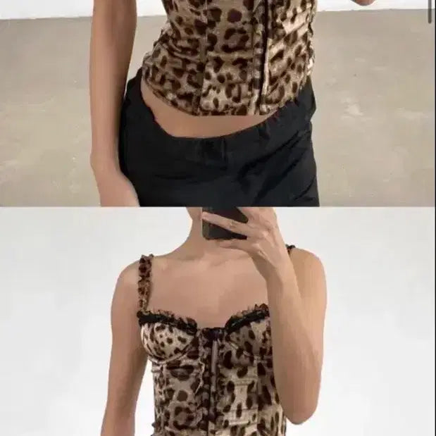 [BUNJANG] Leopard Corset Top / 갸루 y2k 레오파드 호피 코르셋 탑 슬리브리스