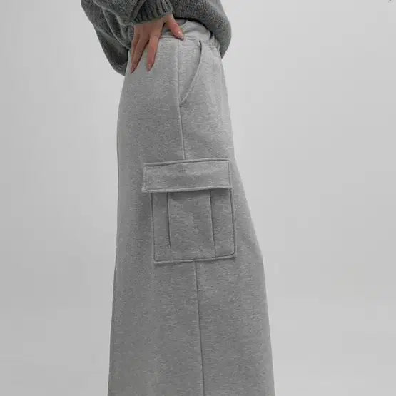 [BUNJANG] Blackup Gray Cargo Banding Long Skirt / 블랙업 기모 회색 카고 밴딩 롱 스커트 Free