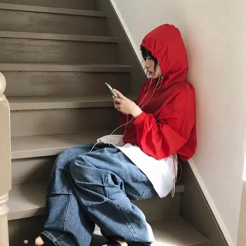 [BUNJANG] The R &amp; Hooded Windbreaker Jacket / 더르랜후드바람막이점퍼
