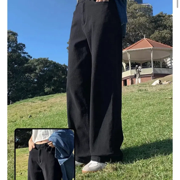 [BUNJANG] Wide Black Denim Pants / 와이드 블랙 데님 팬츠