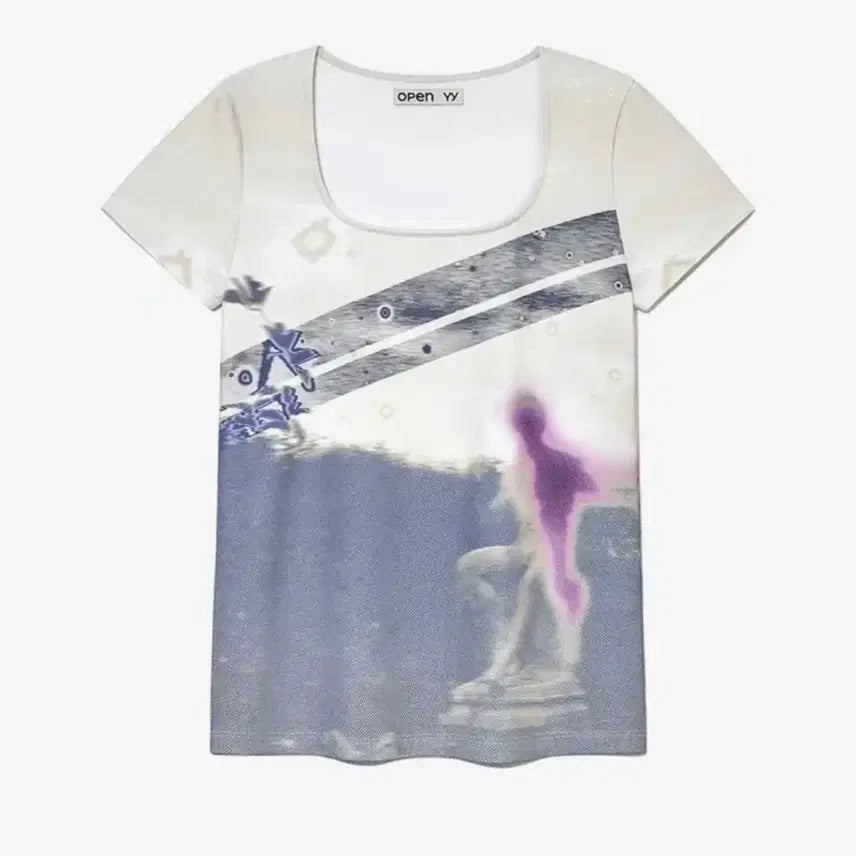 [BUNJANG] Open YY Dawn Graphic U-Neck Top / 오픈와이와이 dawn graphic u-neck top 반팔 슬림 그래픽