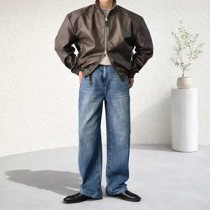 [BUNJANG] Man Biker Leather Crop Jacket / 남자 바이커 레더 가죽 크롭 자켓 2컬러