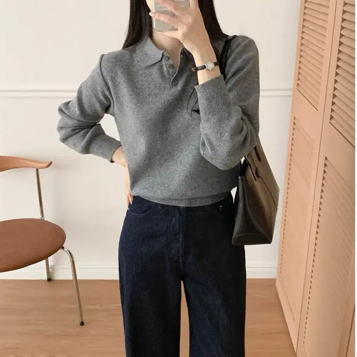 [SOLD OUT] 유라타임 세미 크롭 카라 니트