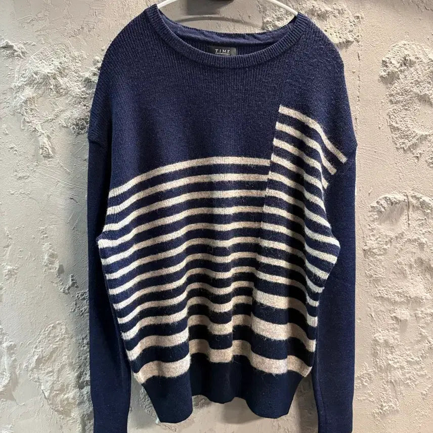 [BUNJANG] TIME Modern Stripe Wool Knit Navy / 타임 TIME 포스트모던 스트라이프 울 니트 네이비 90