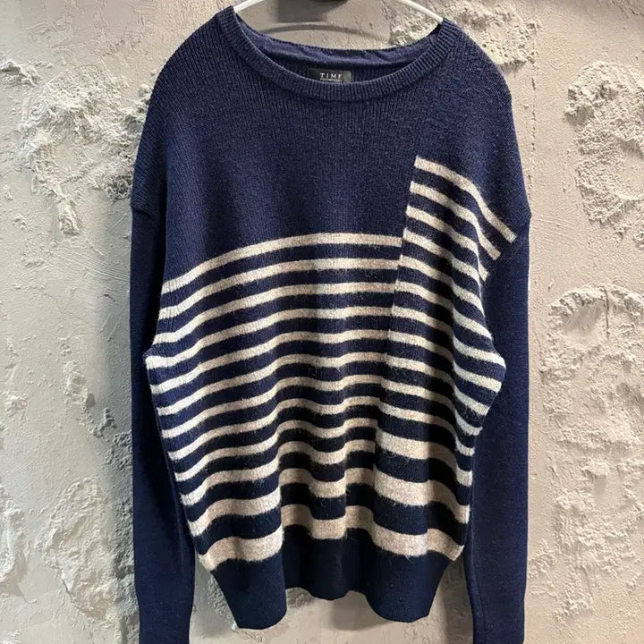 [BUNJANG] TIME Modern Stripe Wool Knit Navy / 타임 TIME 포스트모던 스트라이프 울 니트 네이비 90