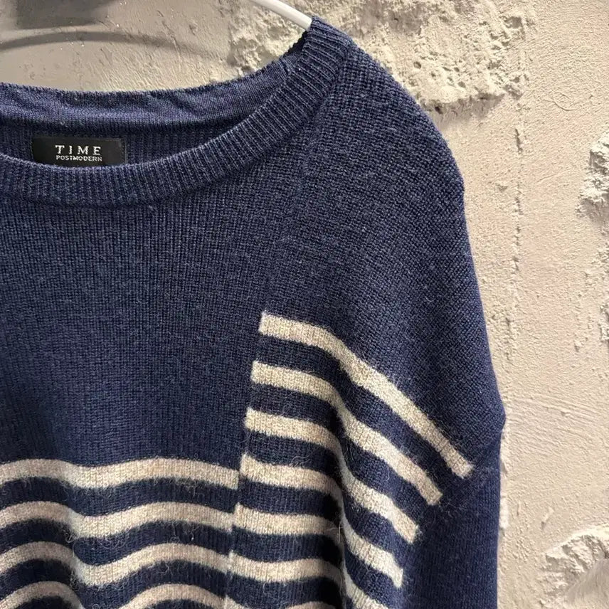 [BUNJANG] TIME Modern Stripe Wool Knit Navy / 타임 TIME 포스트모던 스트라이프 울 니트 네이비 90