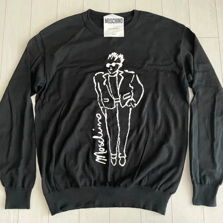 [BUNJANG] MOSCHINO Couture Character Embroidered Black Cotton Knit Sweater / [MOSCHINO]모스키노 꾸뛰르 캐릭터 자수 카튼  블랙 니트/스웨터
