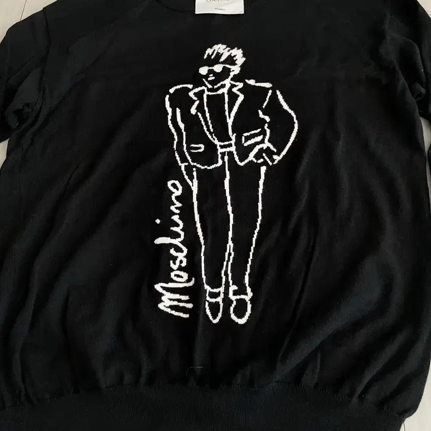 [BUNJANG] MOSCHINO Couture Character Embroidered Black Cotton Knit Sweater / [MOSCHINO]모스키노 꾸뛰르 캐릭터 자수 카튼  블랙 니트/스웨터