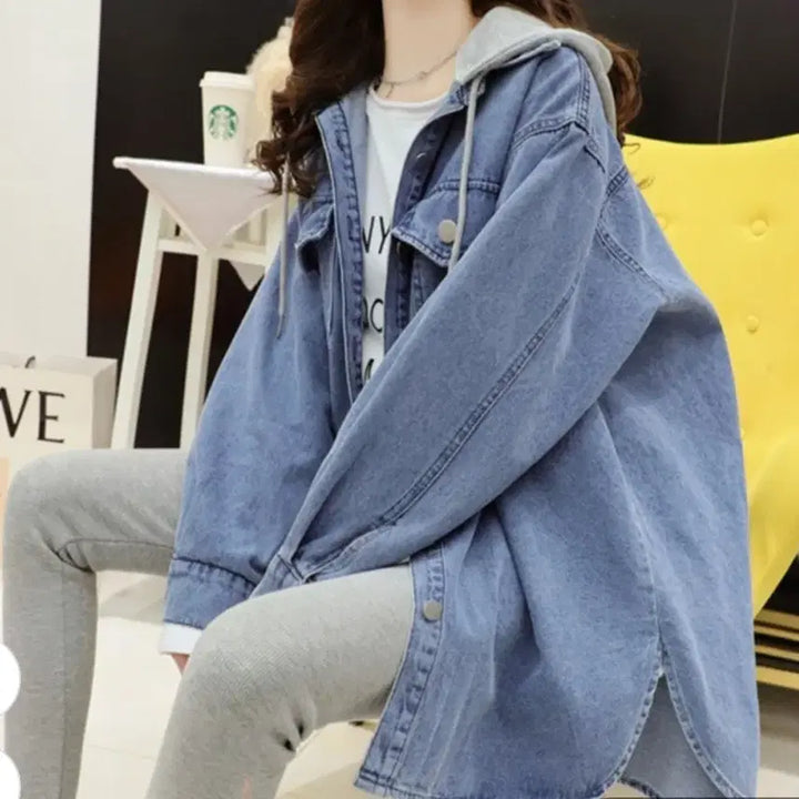 [BUNJANG] Oversized Denim Jacket Long Shirt / @ 간절기 후드  데님 자켓 오버핏 롱셔츠