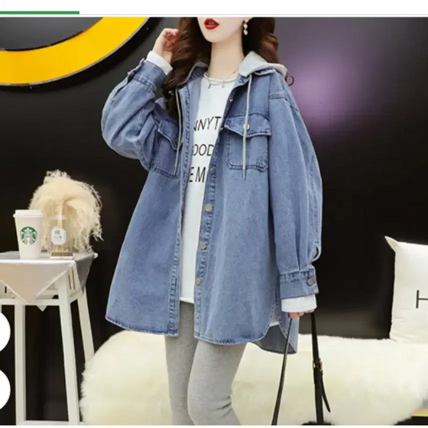 [BUNJANG] Oversized Denim Jacket Long Shirt / @ 간절기 후드  데님 자켓 오버핏 롱셔츠