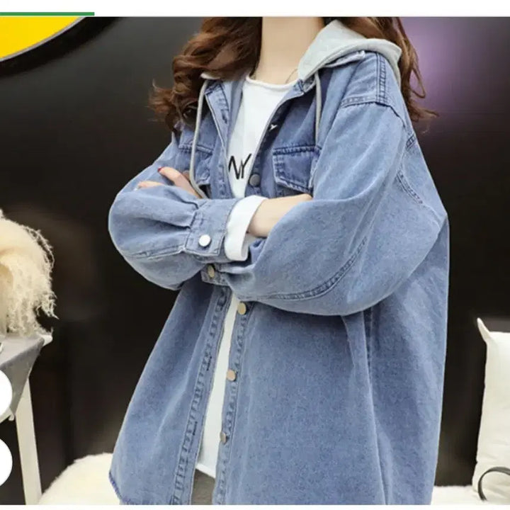 [BUNJANG] Oversized Denim Jacket Long Shirt / @ 간절기 후드  데님 자켓 오버핏 롱셔츠