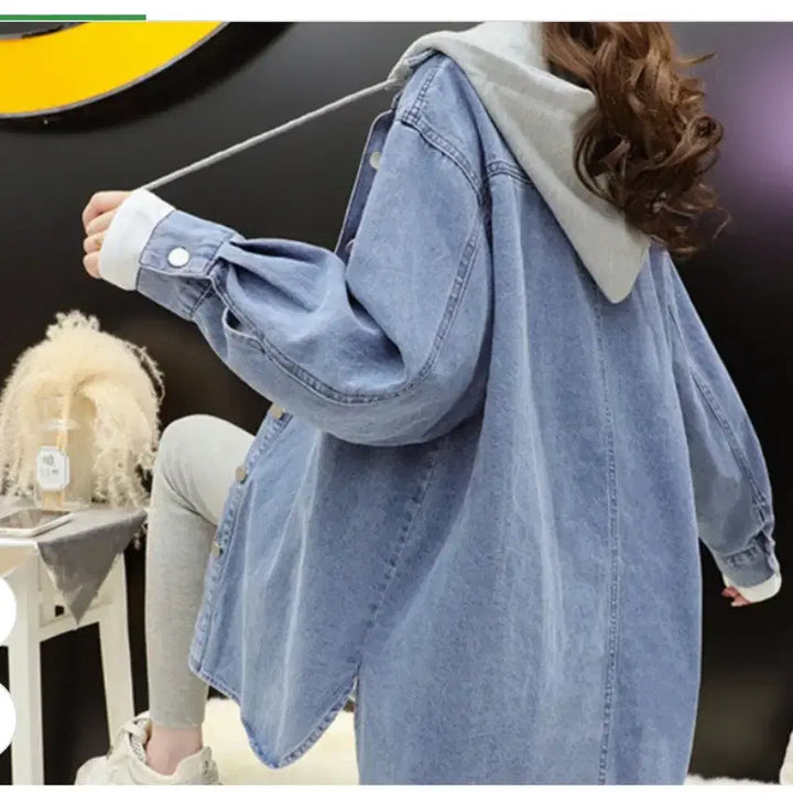 [BUNJANG] Oversized Denim Jacket Long Shirt / @ 간절기 후드  데님 자켓 오버핏 롱셔츠