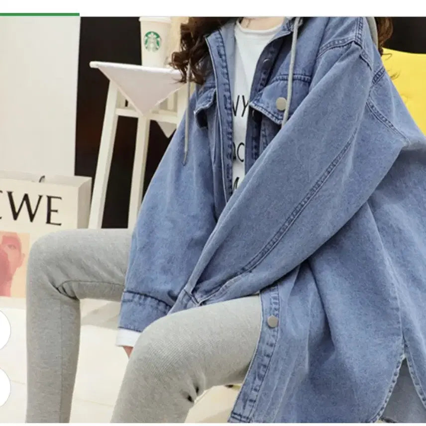 [BUNJANG] Oversized Denim Jacket Long Shirt / @ 간절기 후드  데님 자켓 오버핏 롱셔츠