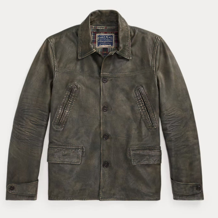 [BUNJANG] RRL Indigo Leather Carcoat / 신상 RRL 인디고 레더 카코트 S사이즈