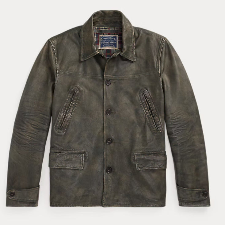 [BUNJANG] RRL Indigo Leather Carcoat / 신상 RRL 인디고 레더 카코트 S사이즈