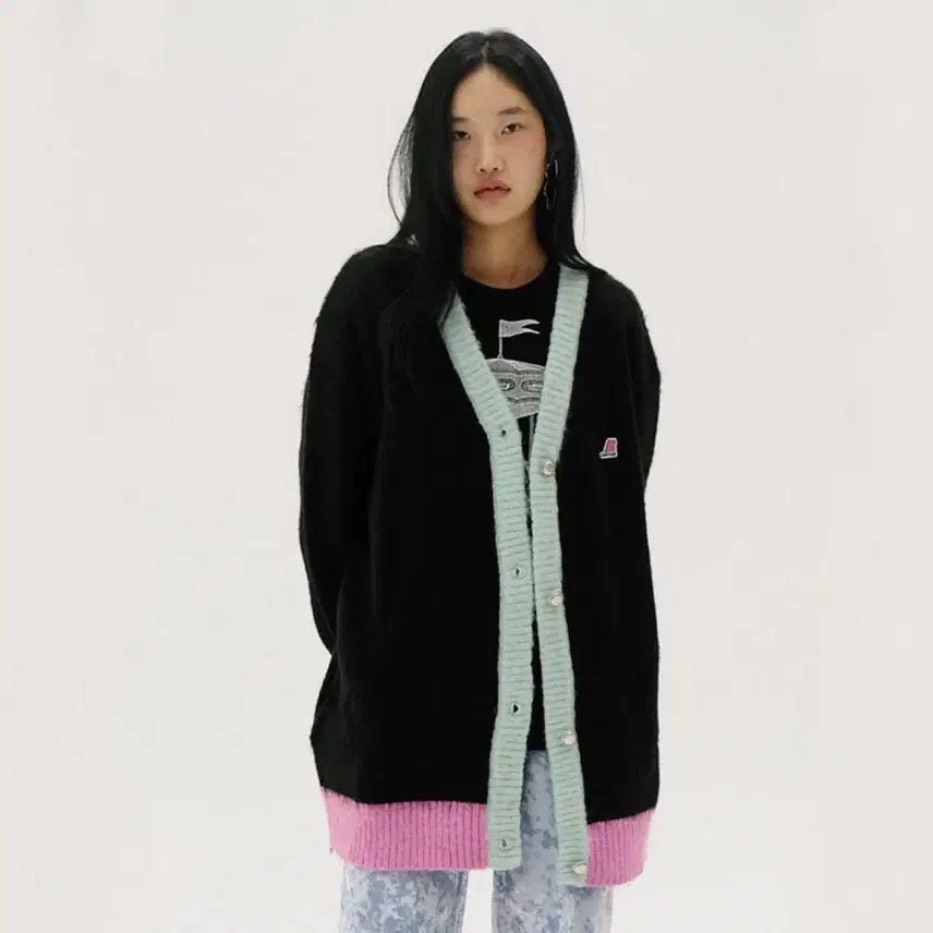 [BUNJANG] The Centaur Color Combination Knit Cardigan Black / [더센토르] 컬러 콤비네이션 니트 가디건 블랙
