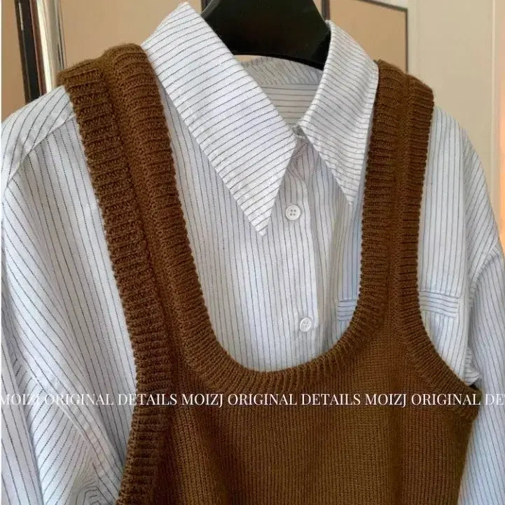 [BUNJANG] Striped Shirt Vest Set / 스트라이프 셔츠 조끼 세트