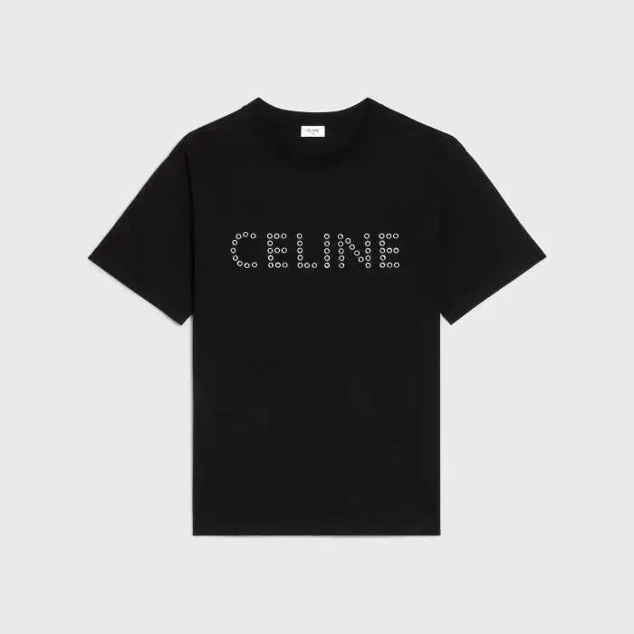 [BUNJANG] Celine Stud Logo Black Short Sleeve T-Shirt / 셀린느 스터드 로고 블랙 반팔 티셔츠
