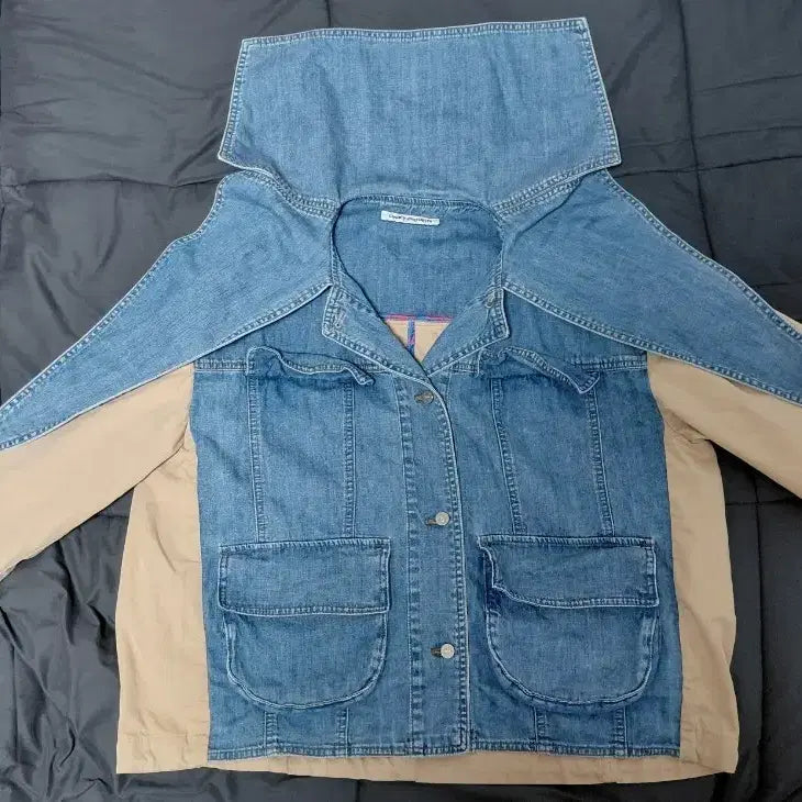 [BUNJANG] Lucky Chouette Denim Color-Block Sailor Jacket / 럭키슈에뜨 데님 배색 세일러 자켓