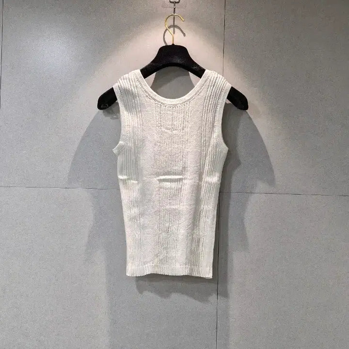 [BUNJANG] CHANEL White Knit Sleeveless Top / CHANEL 샤넬 정품 여성 화이트 니트 슬리브리스 탑