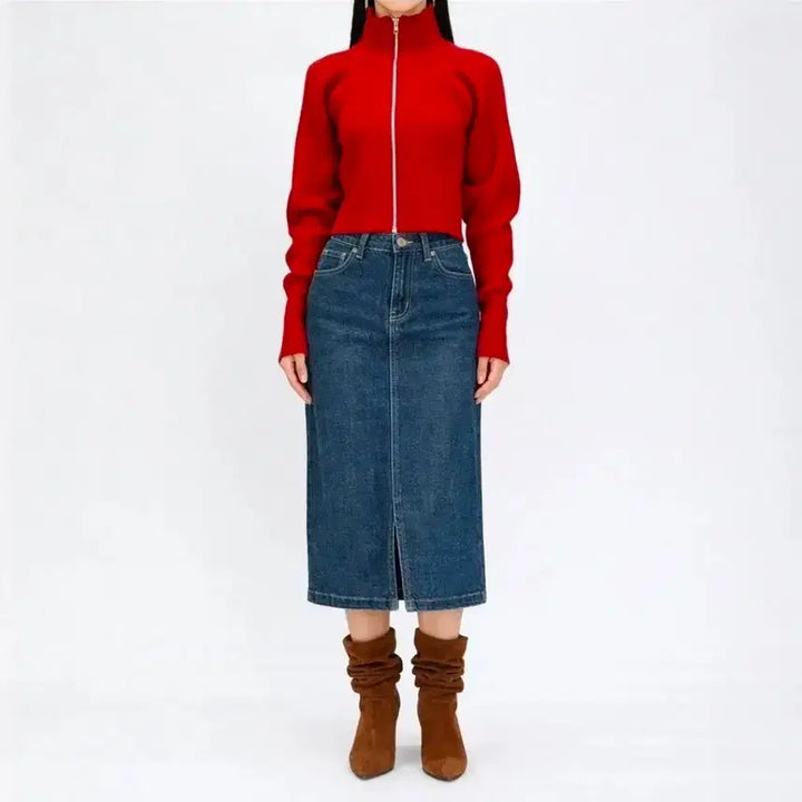 [BUNJANG] YCH High Neck Two-Way Zip-Up Knit / (새상품) 와이씨에이치(YCH) 하이넥 투웨이 디테일 집업 니트