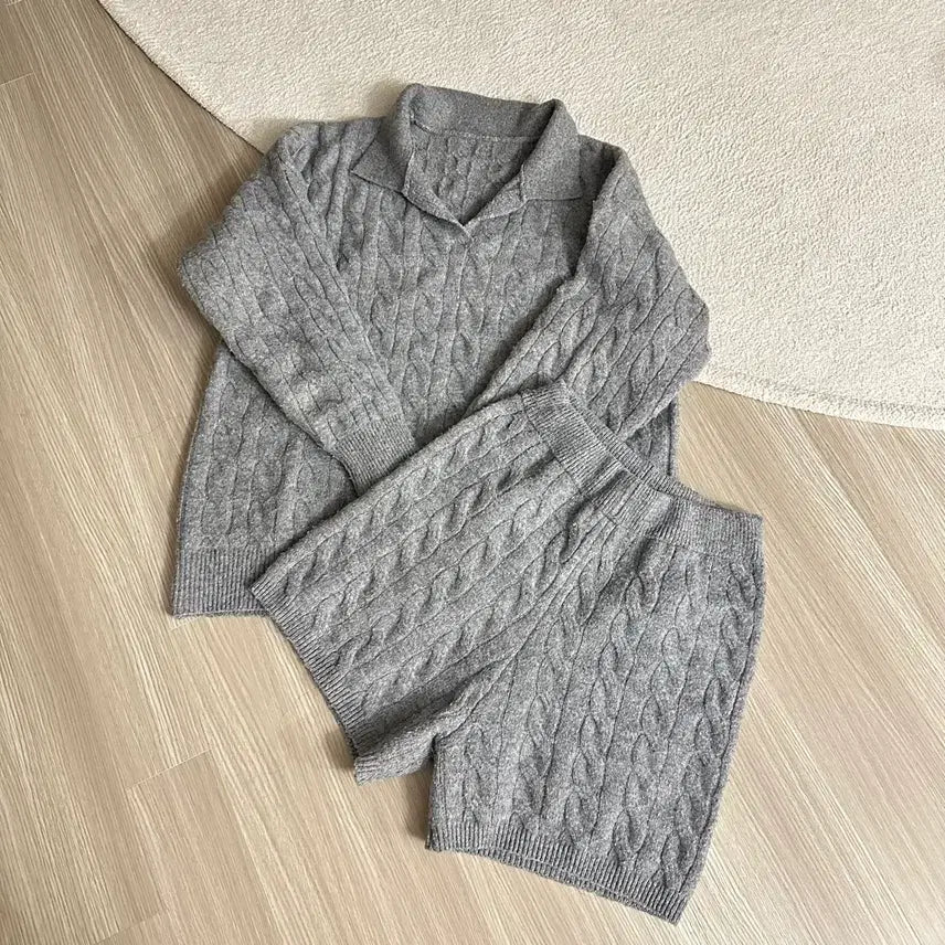 [BUNJANG] Knit Shorts Set Grey / 니트 반바지 셋업 세트 그레이