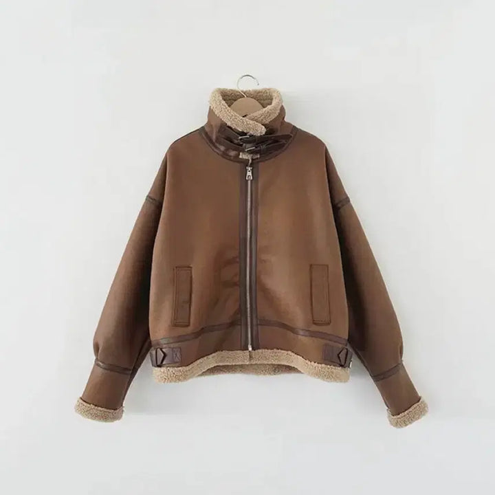 [BUNJANG] Buckle Detail Faux Shearling Jacket - Brown / 버클 무스탕 자켓 브라운