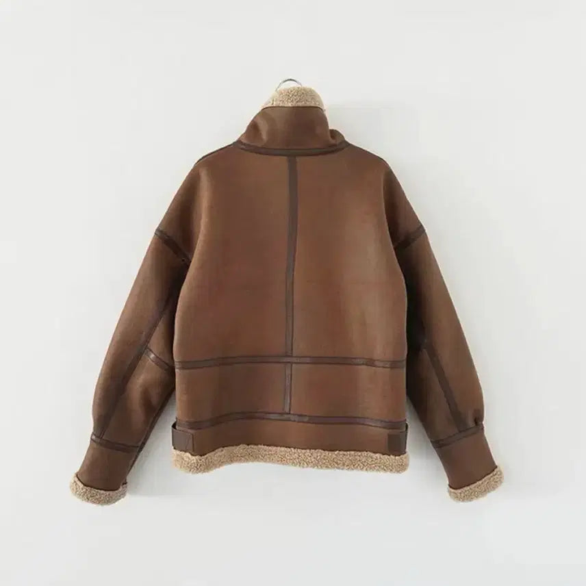 [BUNJANG] Buckle Detail Faux Shearling Jacket - Brown / 버클 무스탕 자켓 브라운