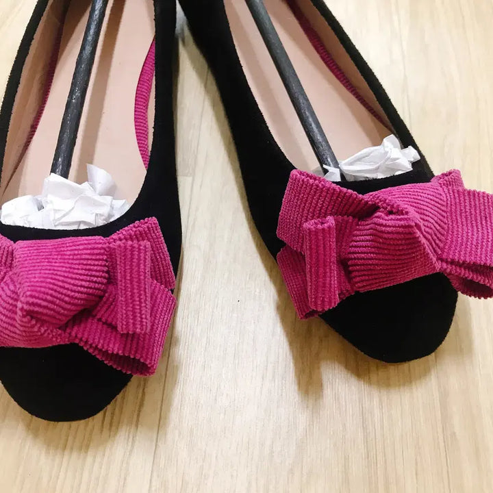 [BUNJANG] Ribbon Flat Shoes (Black + Hot Pink) Suede Flat Shoes / [새상품] 리본플랫 5종 블랙+핫핑크 스웨이드 플랫슈즈