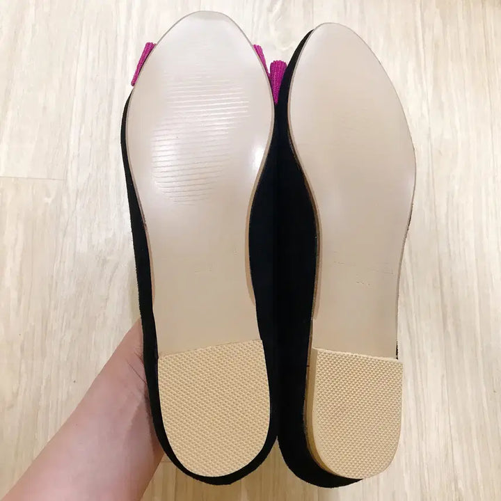 [BUNJANG] Ribbon Flat Shoes (Black + Hot Pink) Suede Flat Shoes / [새상품] 리본플랫 5종 블랙+핫핑크 스웨이드 플랫슈즈