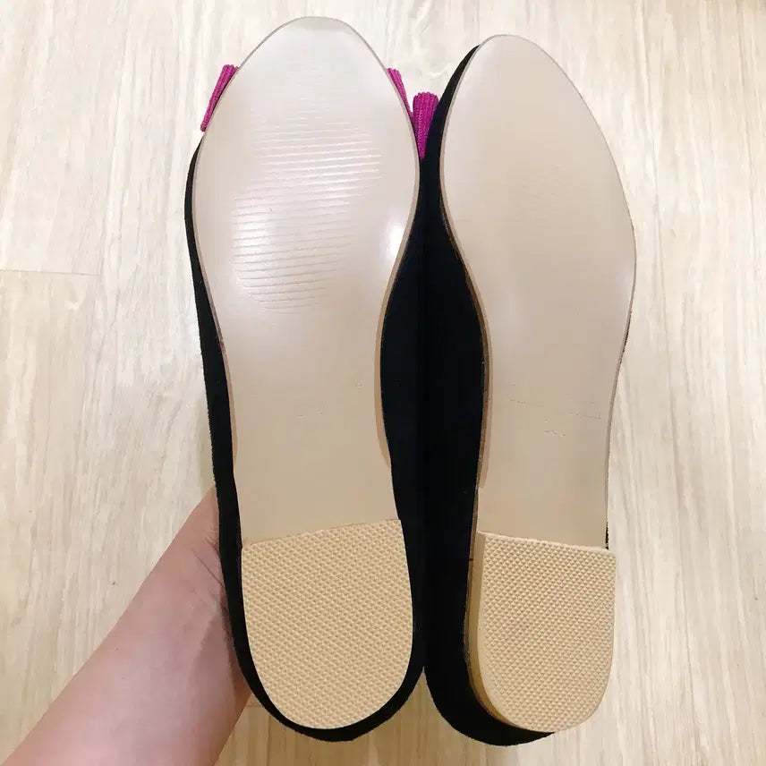 [BUNJANG] Ribbon Flat Shoes (Black + Hot Pink) Suede Flat Shoes / [새상품] 리본플랫 5종 블랙+핫핑크 스웨이드 플랫슈즈