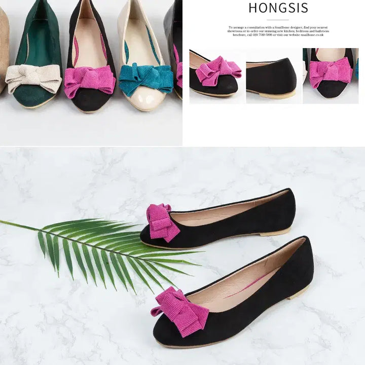 [BUNJANG] Ribbon Flat Shoes (Black + Hot Pink) Suede Flat Shoes / [새상품] 리본플랫 5종 블랙+핫핑크 스웨이드 플랫슈즈