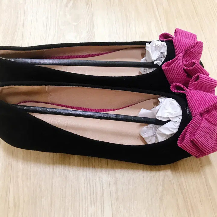 [BUNJANG] Ribbon Flat Shoes (Black + Hot Pink) Suede Flat Shoes / [새상품] 리본플랫 5종 블랙+핫핑크 스웨이드 플랫슈즈