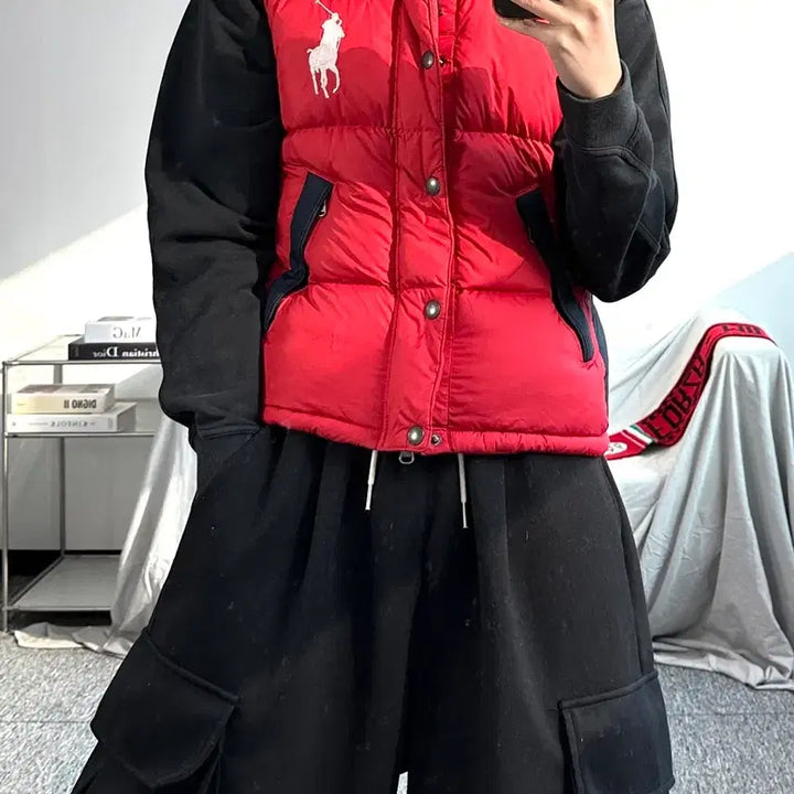 [BUNJANG] Polo Ralph Lauren Big Pony Red Padded Vest S / 폴로 랄프로렌 빅포니 레드 패딩 조끼 S