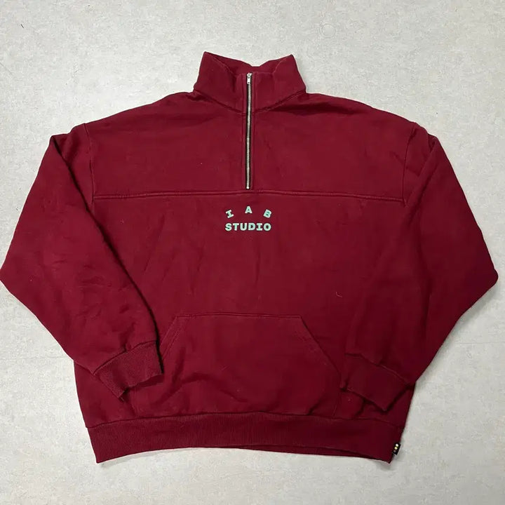 [BUNJANG] IAB Studio Cotton Half-Zip Pullover Maroon / IAB 스튜디오 코튼 하프집업 풀오버 마룬