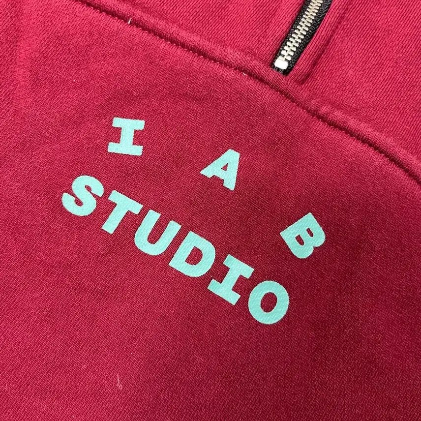 [BUNJANG] IAB Studio Cotton Half-Zip Pullover Maroon / IAB 스튜디오 코튼 하프집업 풀오버 마룬