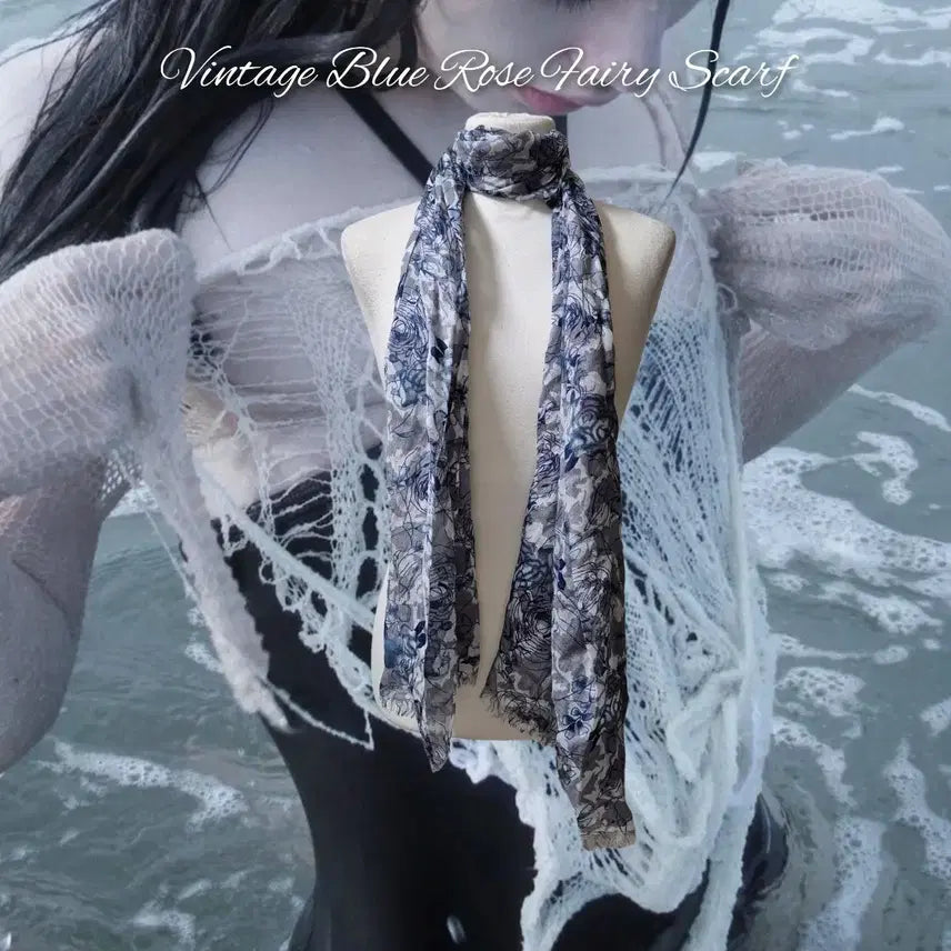[BUNJANG] Vintage Blue Rose Fairy Scarf / Vintage Blue Rose Fairy Scarf