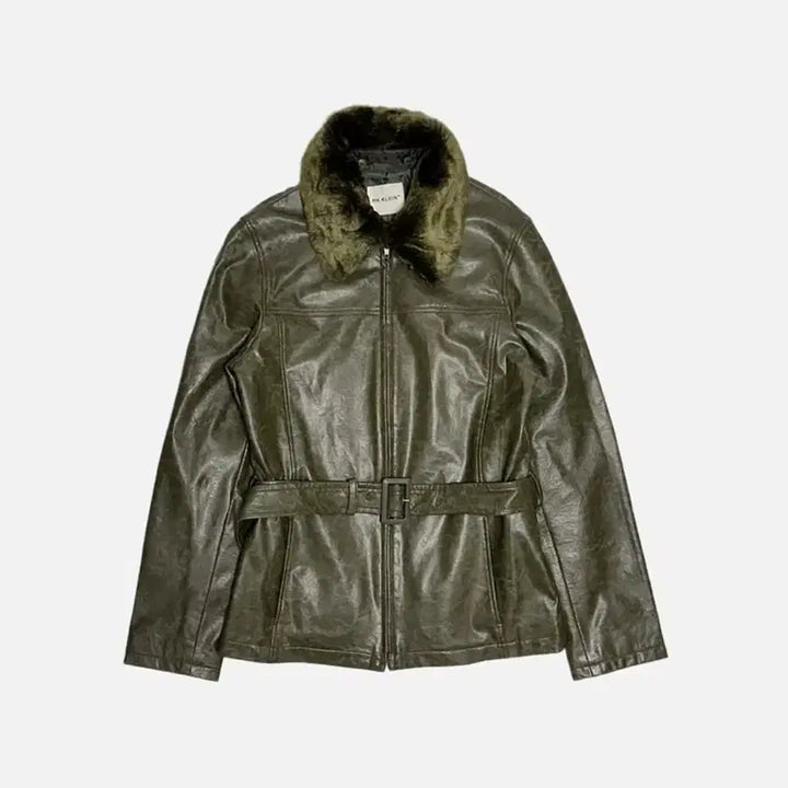[BUNJANG] MK Klein Faux Leather Fur Jacket - Japanese Vintage / MK klein 페이크 레더 퍼 자켓 일본빈티지