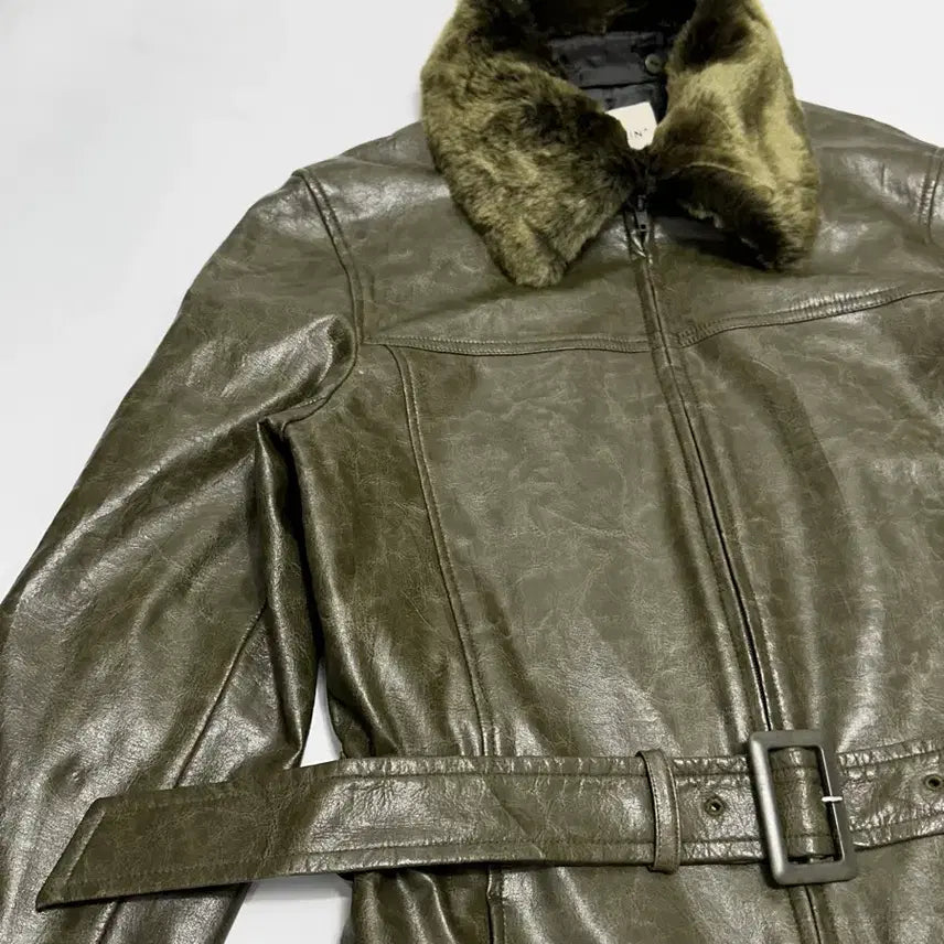 [BUNJANG] MK Klein Faux Leather Fur Jacket - Japanese Vintage / MK klein 페이크 레더 퍼 자켓 일본빈티지