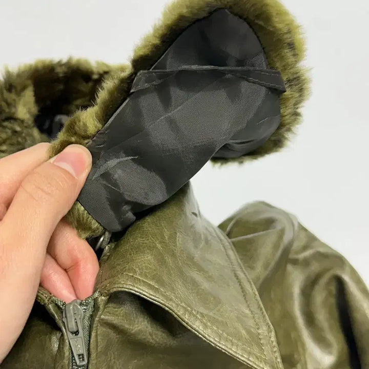 [BUNJANG] MK Klein Faux Leather Fur Jacket - Japanese Vintage / MK klein 페이크 레더 퍼 자켓 일본빈티지