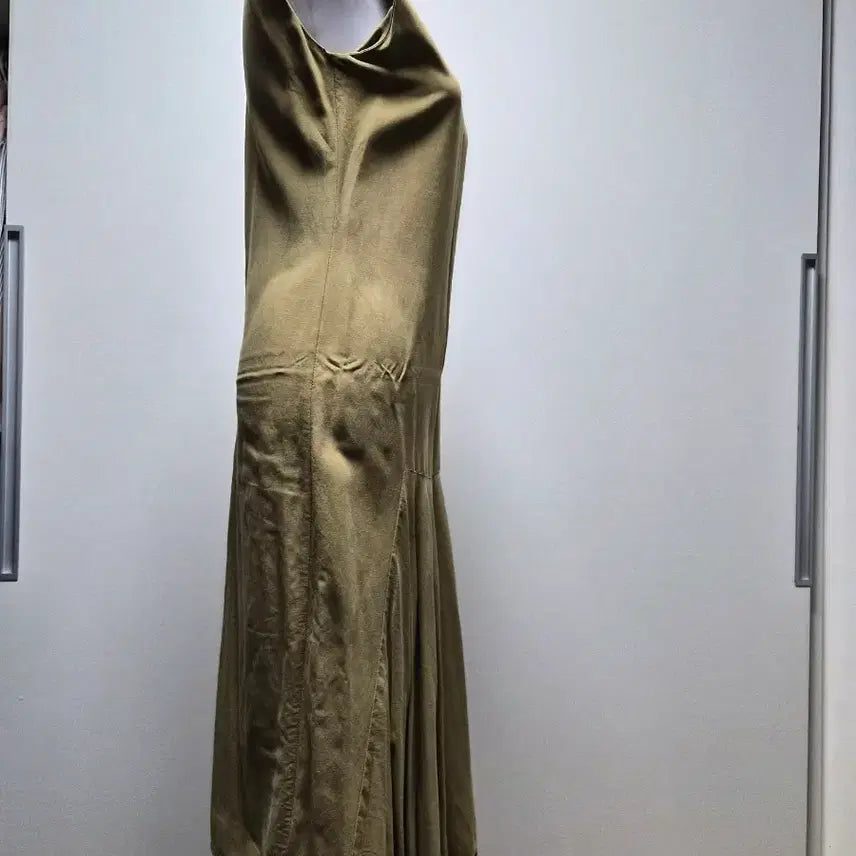 [BUNJANG] Khaki Pleated Long Dress / 카키색 플리츠 롱 원피스