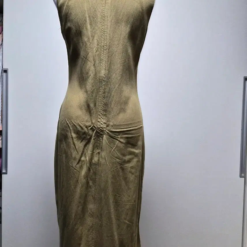 [BUNJANG] Khaki Pleated Long Dress / 카키색 플리츠 롱 원피스