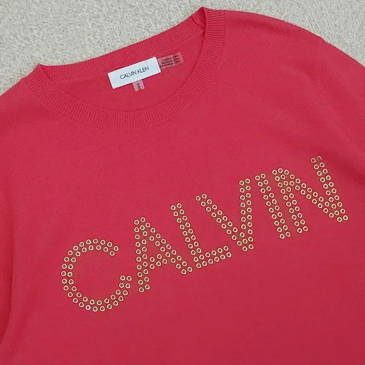 [BUNJANG] Calvin Klein Knit Top / (M)캘빈클라인 여자 7부 니트 핑크 캐주얼 K1W2230