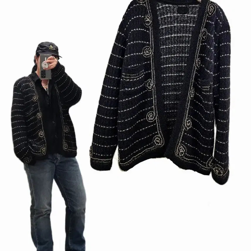 [BUNJANG] Black Gold Wool Cardigan / 샤st 블랙골드 울 가디건