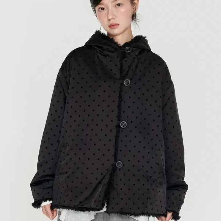 [BUNJANG] Highschool Disco Reversible Faux Fur Jacket / 하이스쿨디스코 도트 리버시블 퍼자켓