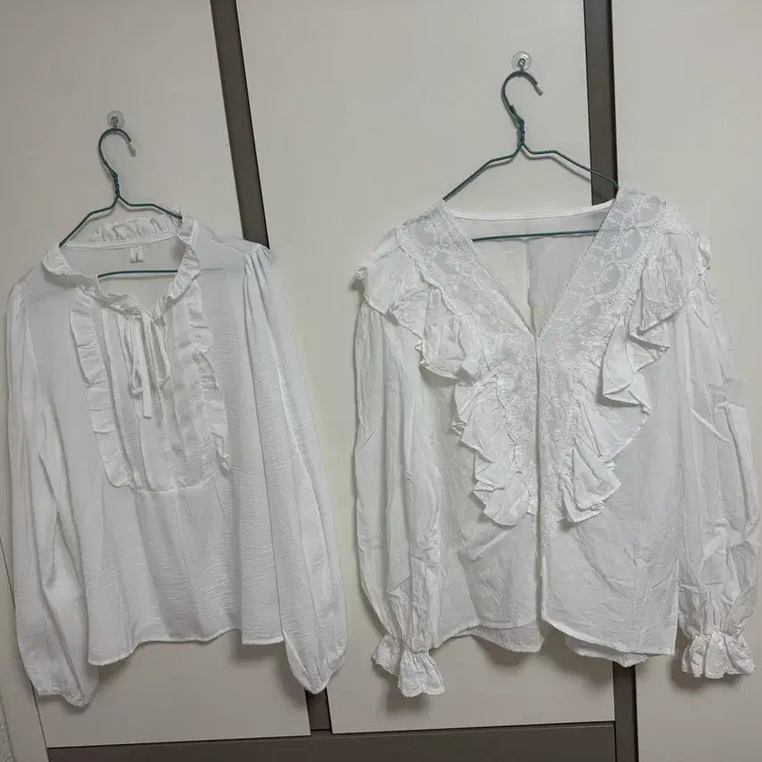 [BUNJANG] White Frill Blouse Set / 화이트 프릴 블라우스 2종