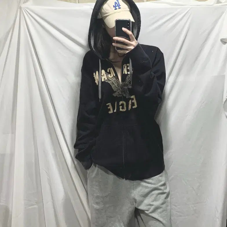 [BUNJANG] American Eagle Navy Hoodie Zip-up / 아메리칸 이글 후드집업 ,XL,네이비