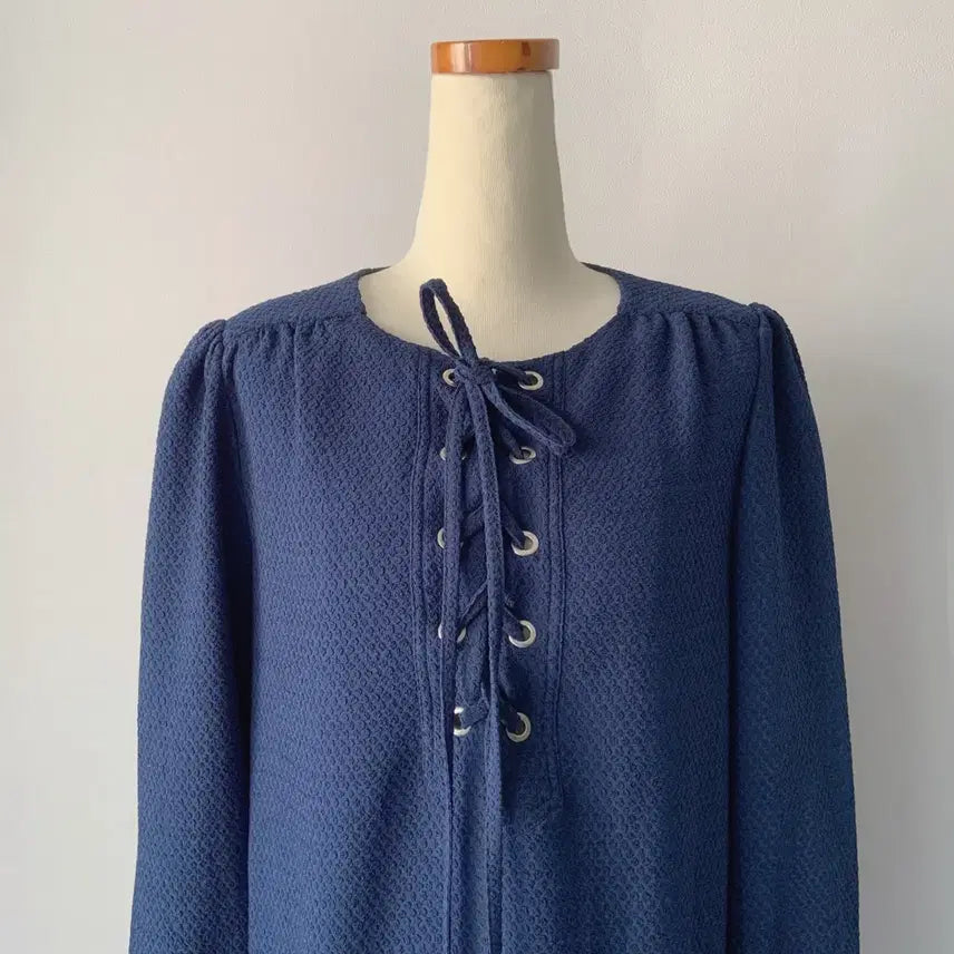 [BUNJANG] See By Chloé Navy Textured Drawstring Midi Dress / 55 씨바이끌로에 원피스 네이비 텍스쳐 드로우스트링