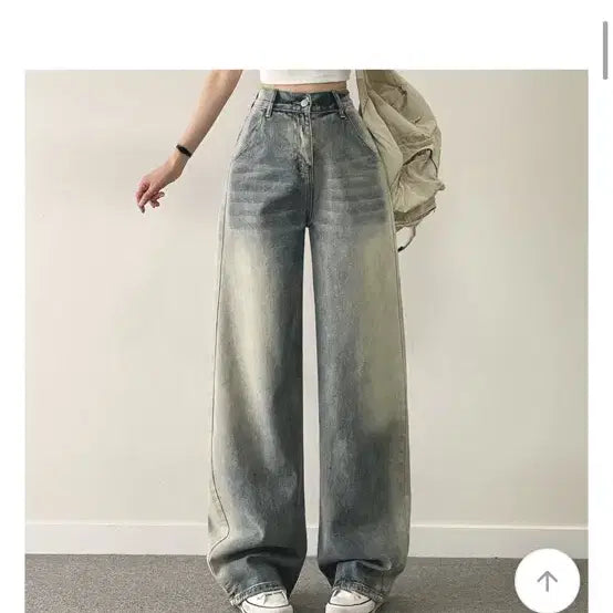 [BUNJANG] Withehuirin Vintage Washed Wide Denim Pants / 에이블리 위드후이린 빈티지 워싱 와이드 데님 팬츠