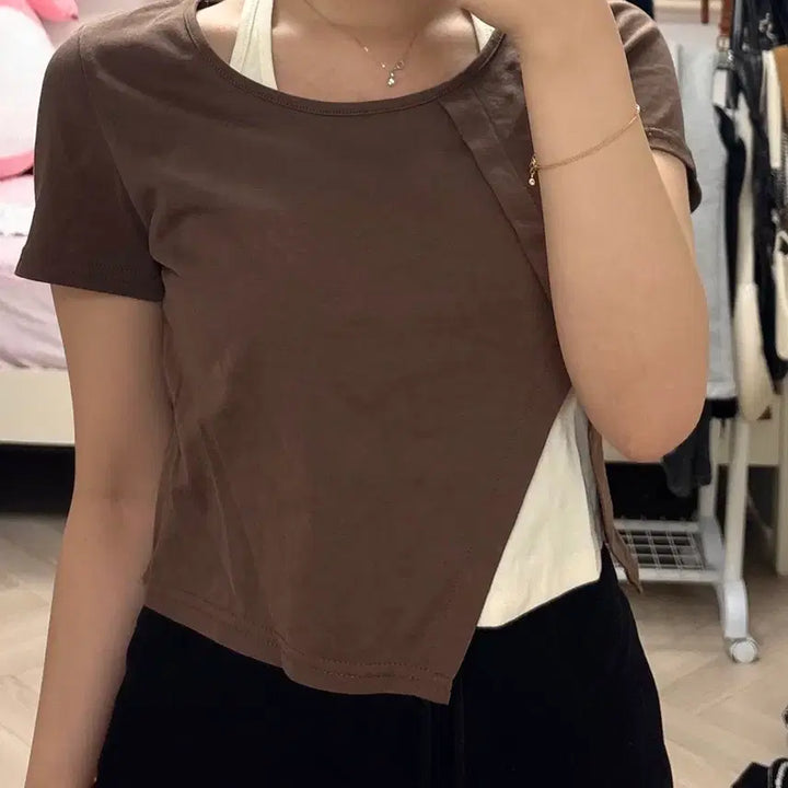 [BUNJANG] MIXXO Slit Detail Short Sleeve Top / 미쏘 사선 트임 반팔 S 새상품
